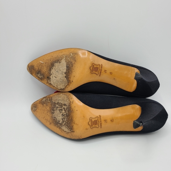 Yves Saint Laurent Vintage Black Matte Satin Red Rose Rosette Heels Pumps - Picture 9 of 15